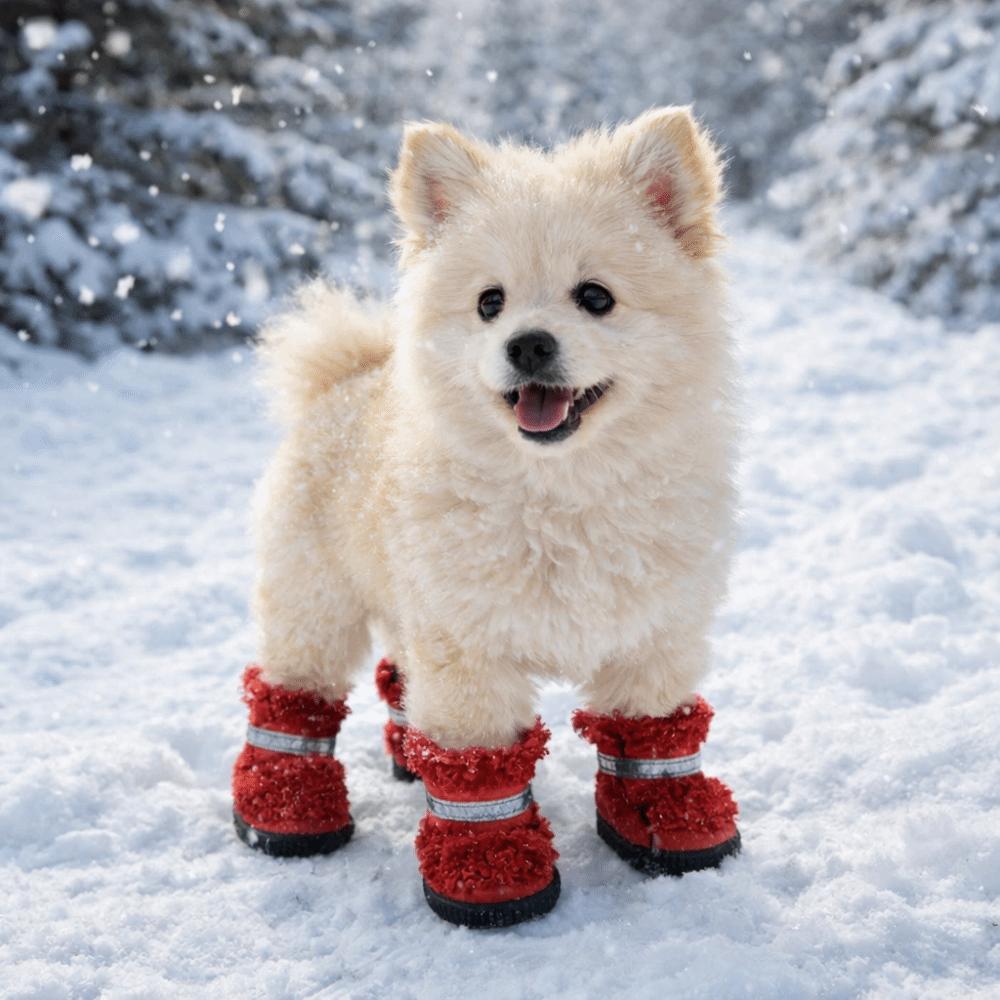 4 pcs/set Fashion Warm Dog Cotton Shoes Anti-Scratch Comfortable Anti-Slip Dog Shoes Wear-Resistant Puppy Footwear Winter