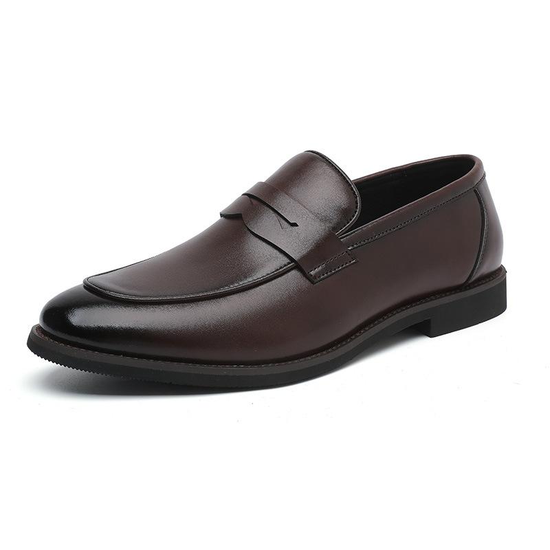 Summer men's shoes leather penny loafers men's business British casual leather shoes black one-pedal beanie shoes large size