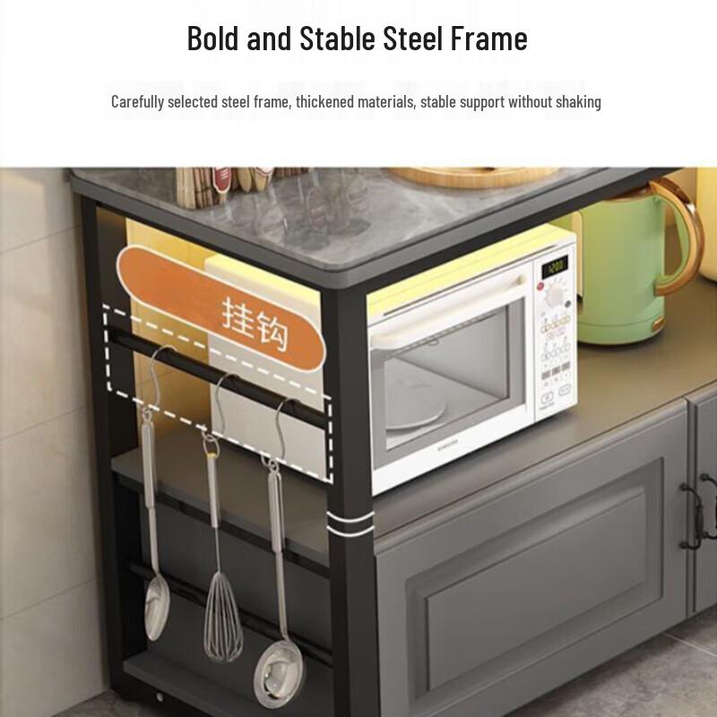 Modern Kitchen Storage Rack with Rock Slab Countertop