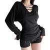 Y2K Style Slim V-neck Fashion T-shirt Tops for Women 2025 Autumn and Winter