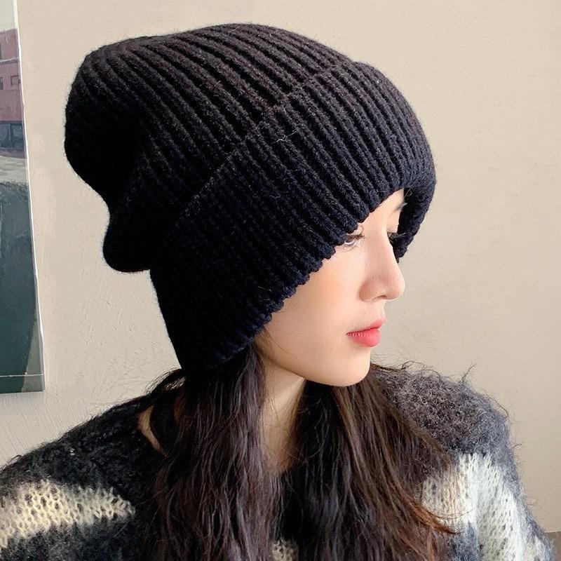 Winter new hats stacking hats women's fashion versatile wool knitted hats thickened thermal bald hats
