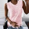 Lace Splicing Sleeveless Tops for Women Solid Color Round Neck Blouse