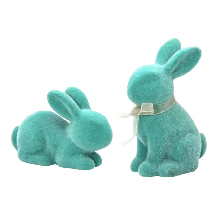 

2Pcs/set Lovely Flocking Easter Rabbit Statues Small Resin Desktop Ornament Ideal For Party Table Centerpieces синій