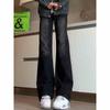Black pleated scimitar jeans men's American high street vibe pants washed retro slim straight micro-pull pants