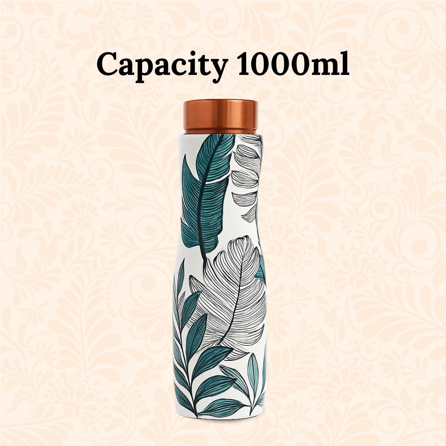 

Pure Copper Water Bottle 1L | Ayurvedic Pure Copper Water Bottle with Leakproof Lid | 1L Water Bottle for Office & Gym (Green Floral)