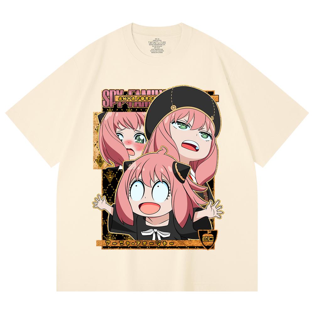 

230 г/м² 100% хлопок Семья Шпиона V12 Принт Ани Унисекс Тяжелая Хлопковая Футболка XS абрикосовый