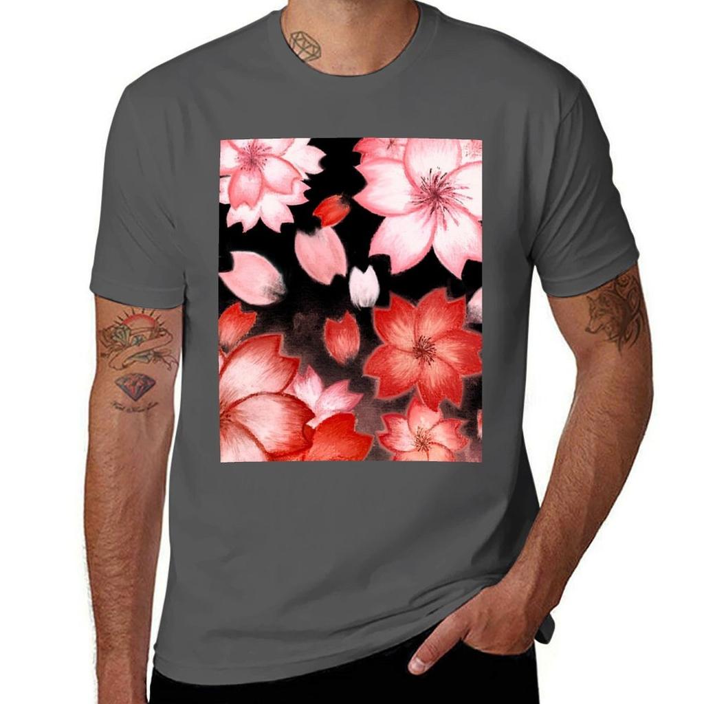 Cherry Blossoms Tshirt Basic Casual Short Sleeve Cotton Shirt Tshirt