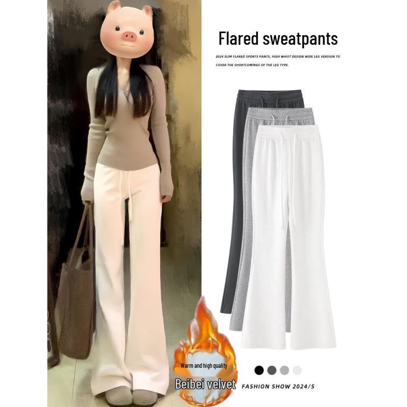 

Women s High-Waisted Fleece-Lined Micro-Flare Sweatpants - 2025 Spring/Autumn/Winter Collection: Slimming, Casual, Thickened Flare Pants. 2XL [135-145 cm]