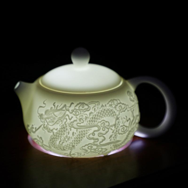 Suet jade tea set White porcelain Fengming pot tea set Business activities Tea with hand gift box Office household