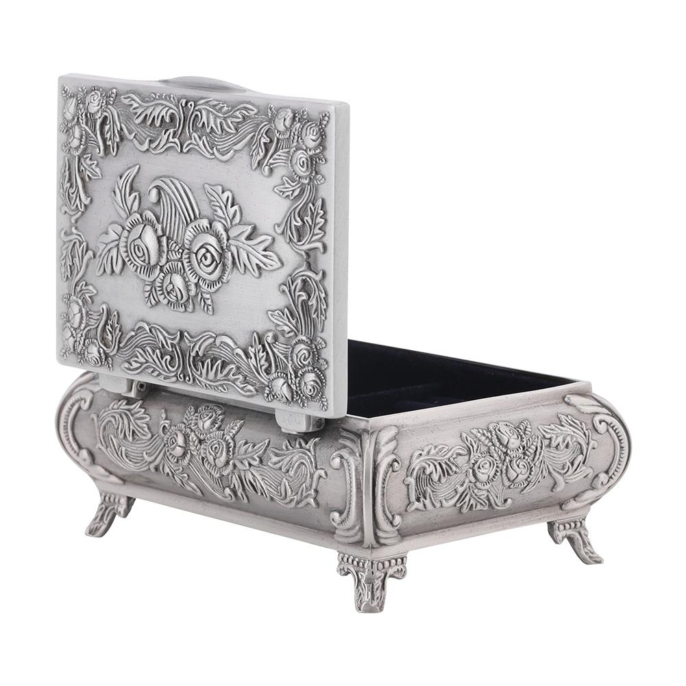 Vintage Style Rose Flower Carved Zinc Alloy Jewelry Box Case Jewellery Storage