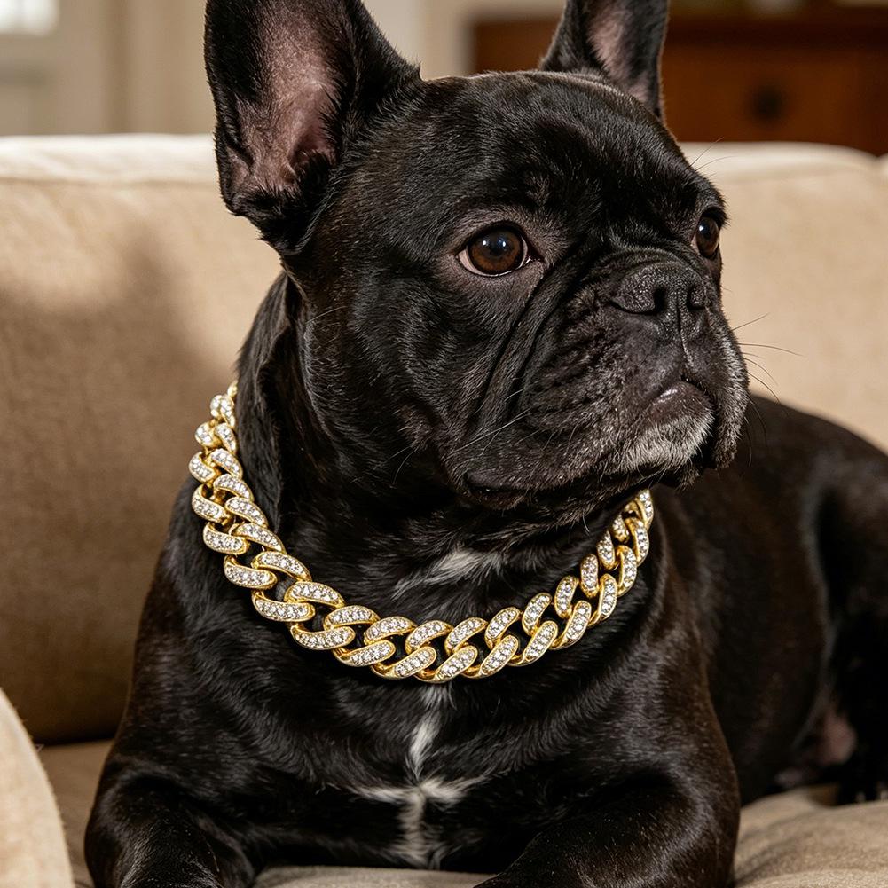 Gold Cuban Chain Diamond Pet Collar & Leash for Cats and Dogs