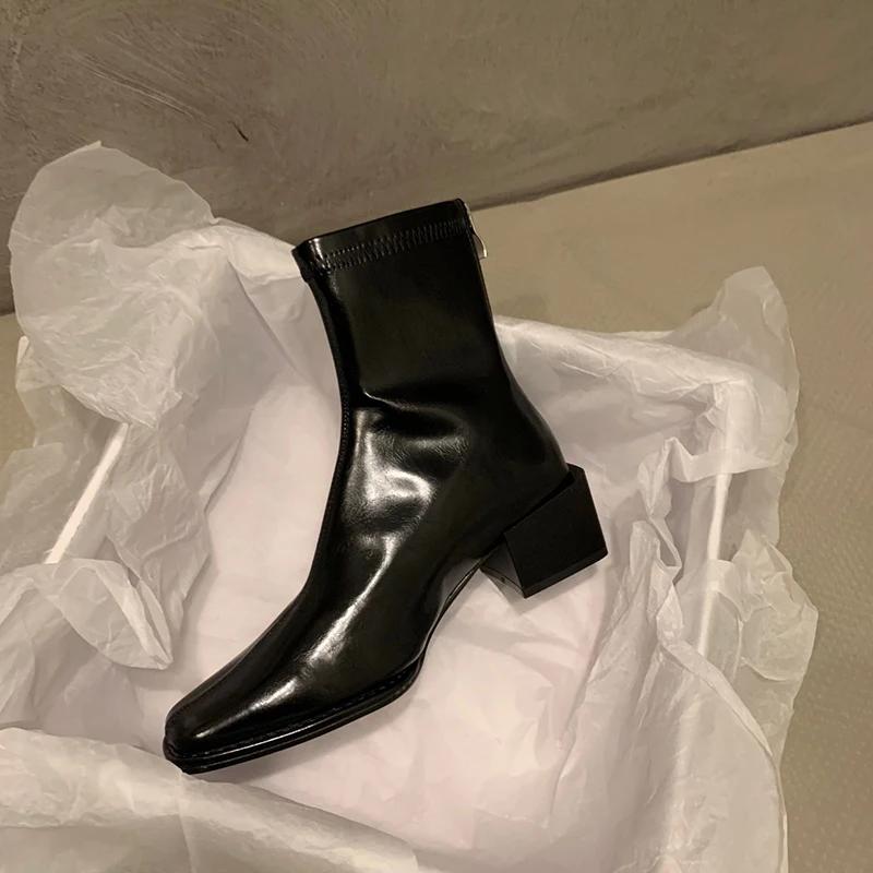 Fashion Vintage Winter Square Toe Women Ankle Boots Fashion Zippers Short Booties Designer Thick Heels Botas De Mujer