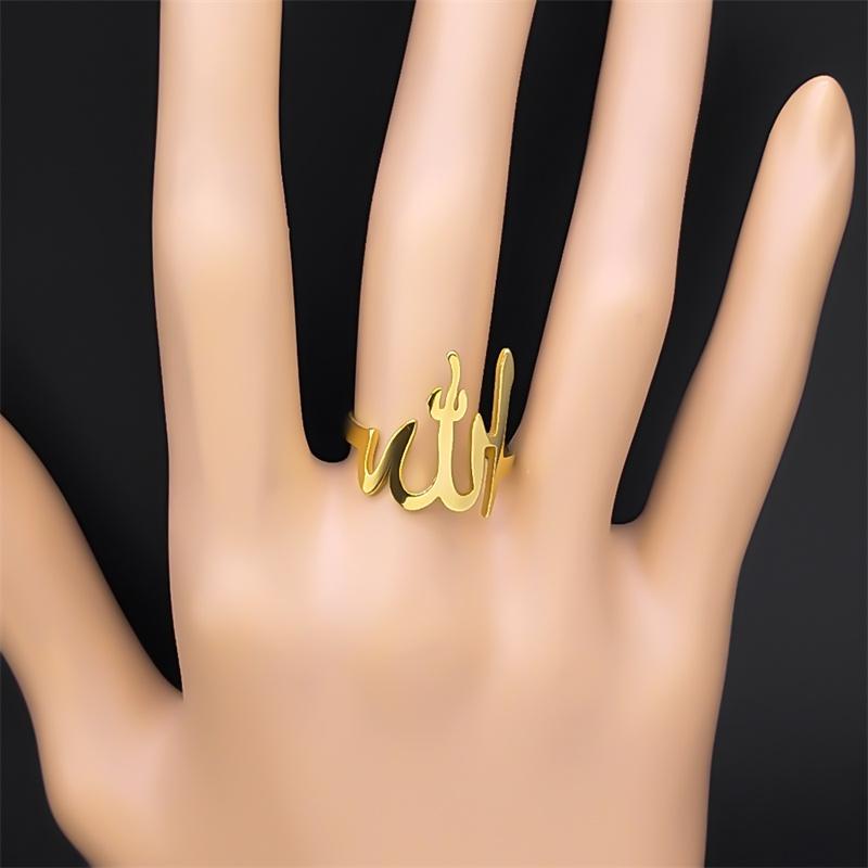Anello Musulmano Islamico Arabo Allah per Donne Uomini Acciaio Inossidabile Colore Oro Amuleto Religioso Islamico Anelli Regolabili Gioielli