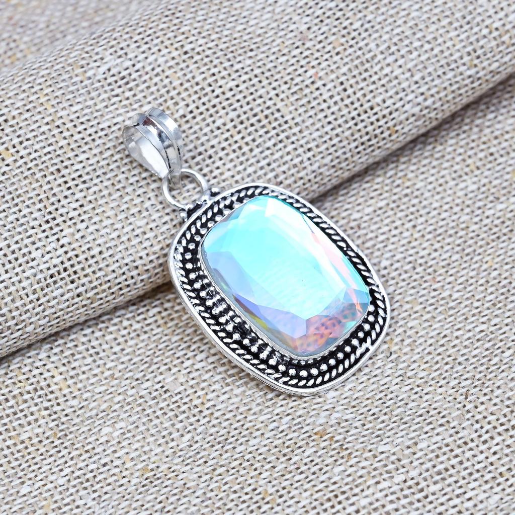 Mystic Topaz natural Gemstone Pendent Jewelry 925 Solid Sterling Gift Silver For Her