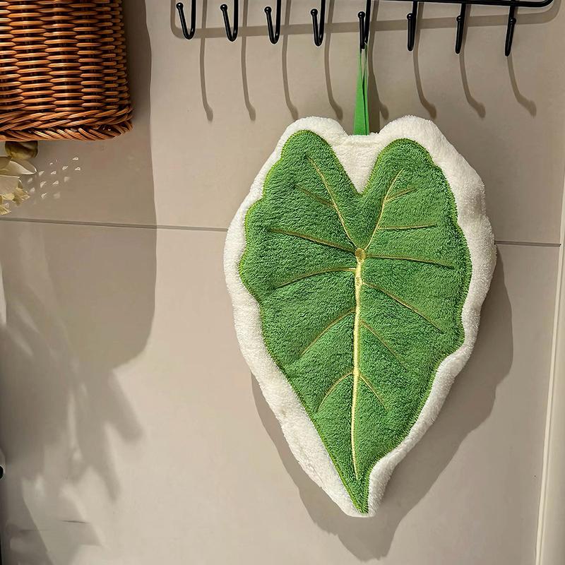 Decorative Leaf Hand Towel Tropical Plants Kitchen Towel Super Absorbent Handkerchief Quick-Dry Bathroom Towel with Hanging Loop