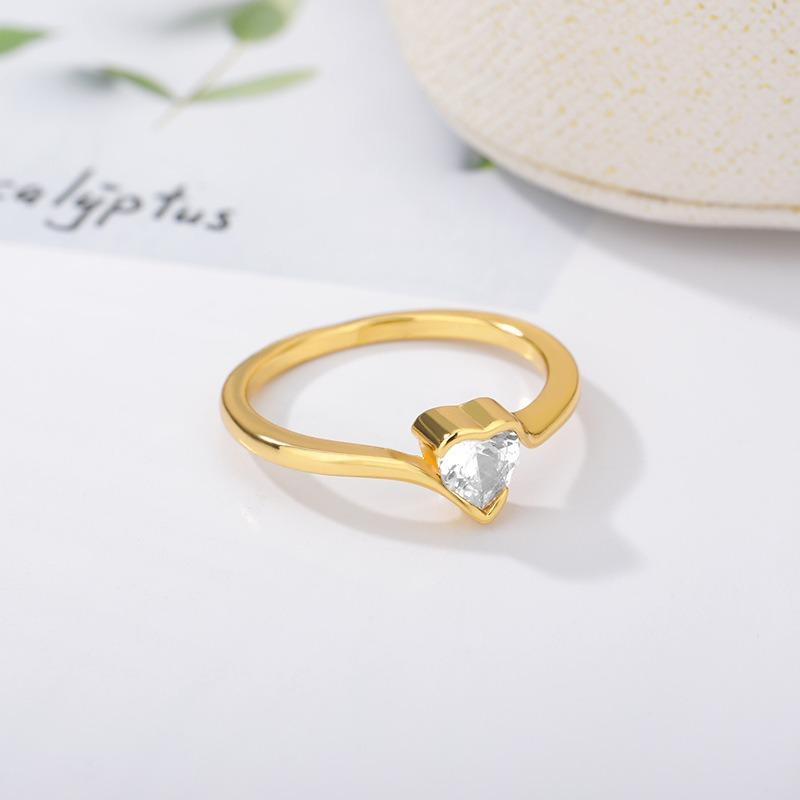 Stylish and simple heart-shaped zircon ring, golden sun and moon love index finger ring, women's jewelry personality