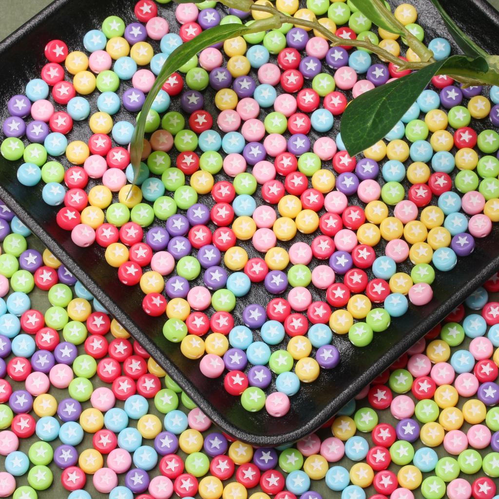 100 Stück 7mm Liebliches Sternmuster Mode Flache Runde Acryl Lose Perlen Für DIY Handgemachtes Armband Halskette Schmuck Perlenzubehör