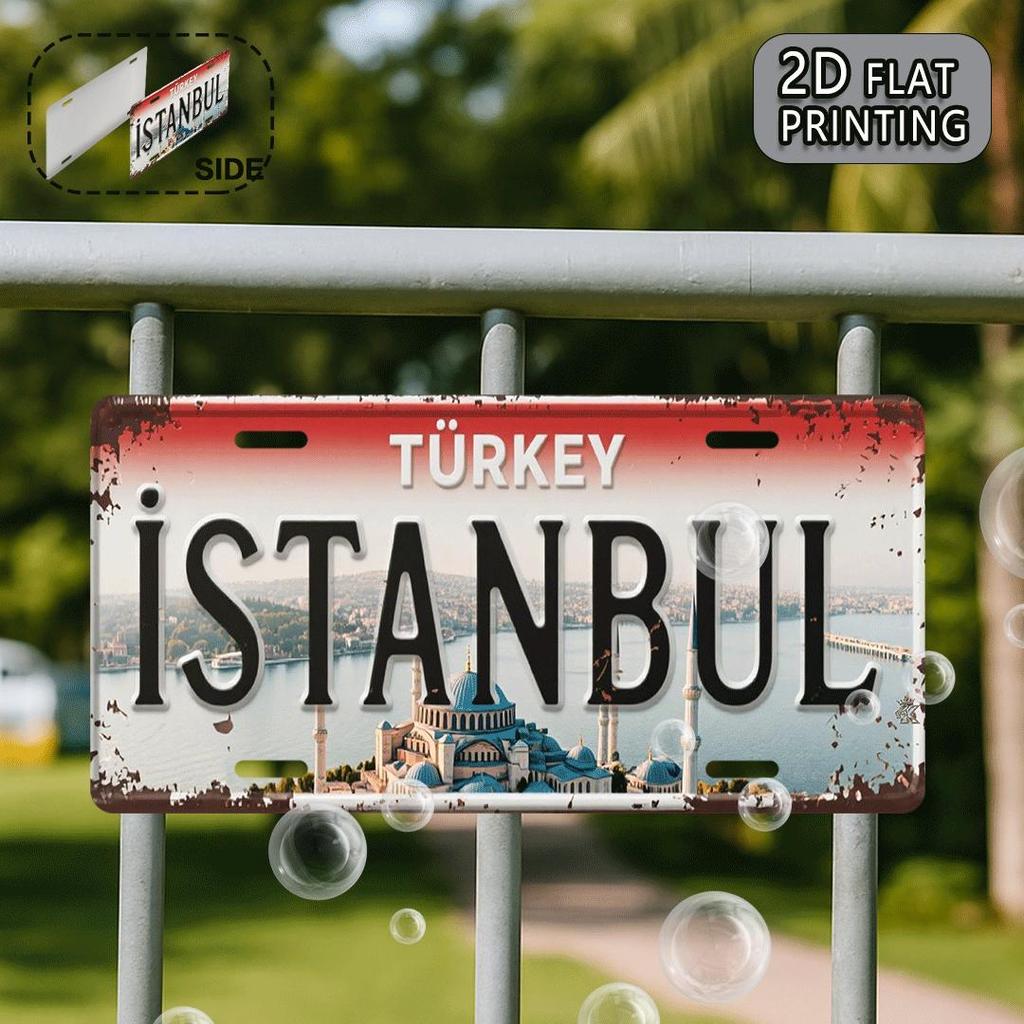 Printing, , Istanbul Turkey Vintage Metal Aluminum Sign License Plate, Decorative Sign and Plaque (11.9X6inch), Travel Souveni