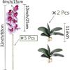 HinyoCo 5 Pcs Artificial Orchid Flowers and 2 Bundles Leaves,Artificial Phalaenopsis Flowers 32 Inch Stem Plants for Home Wedding Decoration (White