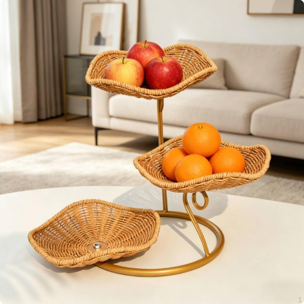 Tiered Fruit Basket Faux Rattan ThreeTier Stand Woven Look 3 Tier Bowl for Kitchen