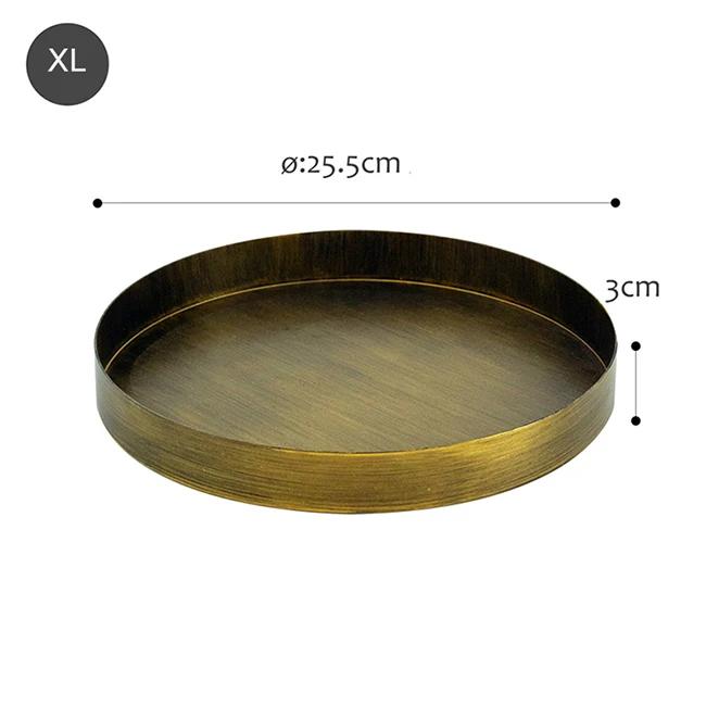 Golden European Retro Round Iron Plate Metal Vintage Storage Tray Home Decoration Garden Restaurant Table Photographing