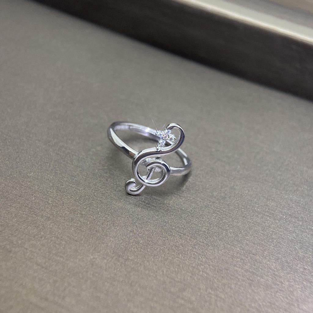 Beixi S925 Sterling Silver Musical Note Adjustable Ring with Zirconia Inlay