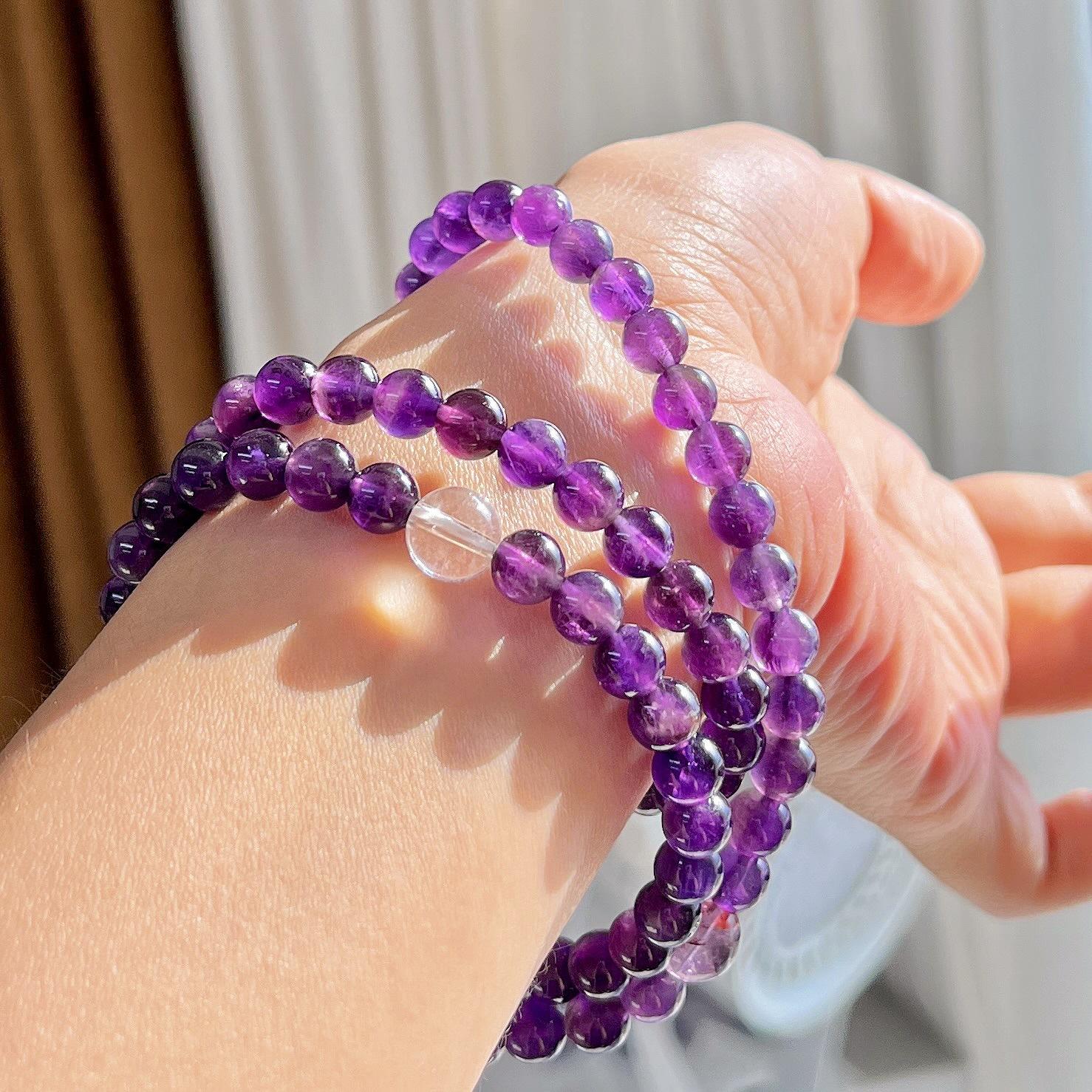 6Mm Autumn And Winter Natural Royal Amethyst Design Multi-Circle Bracelet Bracelet