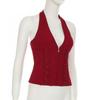 Deep V Neck Sleeveless Crop Top Tie Up Waist Strap Women Camisole Halter Vest Top  Female