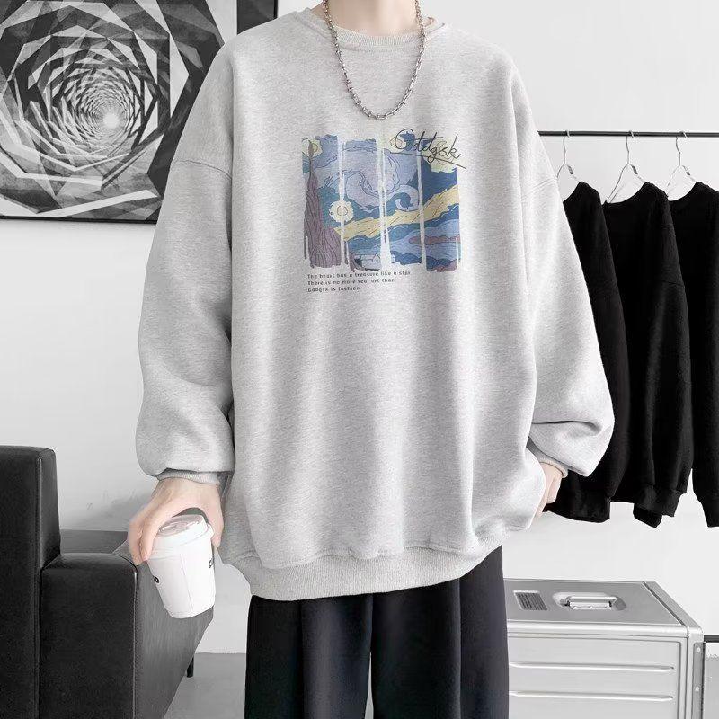 Hong Kong Style Heavyweight Round Neck Sweatshirt for Men and Women – Trendy, Versatile, Casual, Loose Long Sleeve for Autumn and Winter
