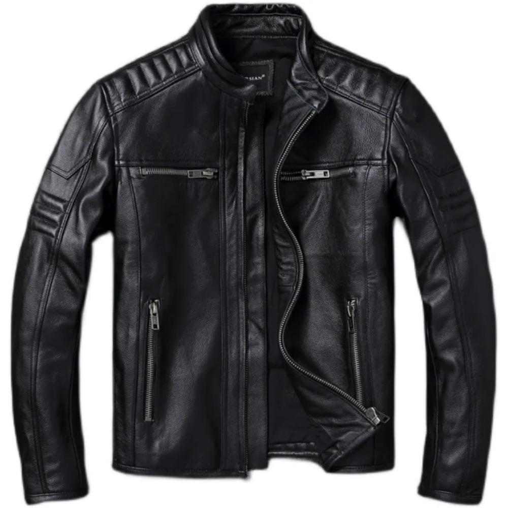 Chinesische Größe Echte Kuhlederjacke Herren Motorradjacken Echtes Rindsleder Vintage Herren Ledermantel Bikerkleidung