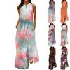 Kadın Yeni Bahar Ve Yaz Modası Klasik V Yaka Renkli Baskı Kolsuz Uzun Elbise