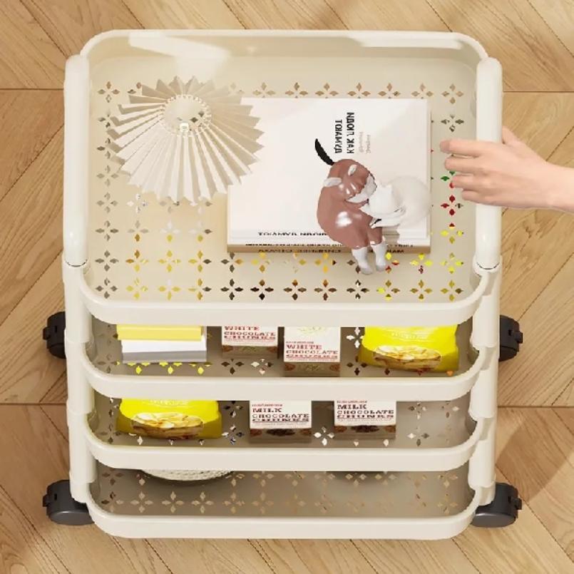 Carro con Manillar y Estante de Almacenamiento, de Pie, Almacenamiento Multicapa para Cocina, Baño, Snacks y Artículos de Tocador