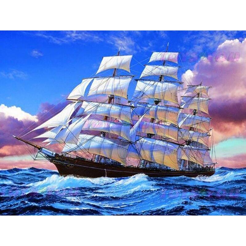 DIY 5D Diamond Painting Sailboat Diamond Embroidery Sea View Cross Stitch Full Round Drill Home Decor Manual Art Gift