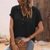 Women's Casual Loose Short Sleeve T Shirt Top Solid Color Hooded Button Drawstring Fashion
