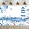 A 1-piece Maritime-themed Background Banner, Made of Polyester, Featuring a Scene of Lighthouses and ships.XY