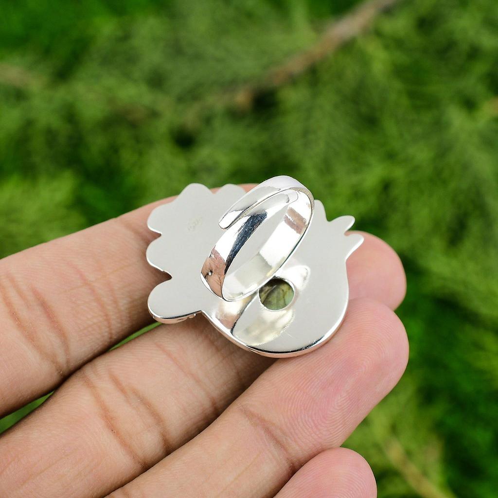 Mothers day Deal Sterling Silver Round Labradorite Stone New Flower Ring Jewelry
