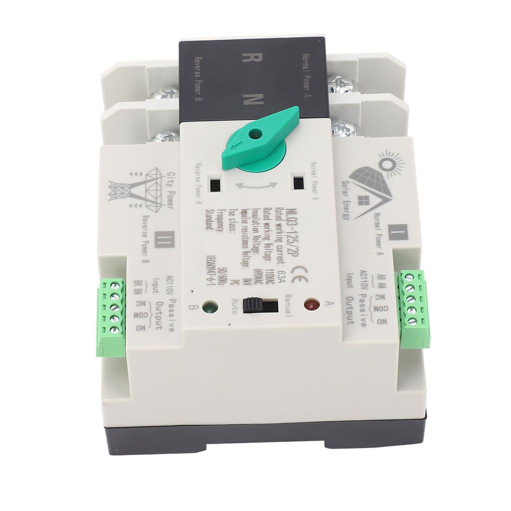 Dual Power Automatic Transfer Switch PV Inverter Type Millisecond Switching 2P 110V 63A Circuit