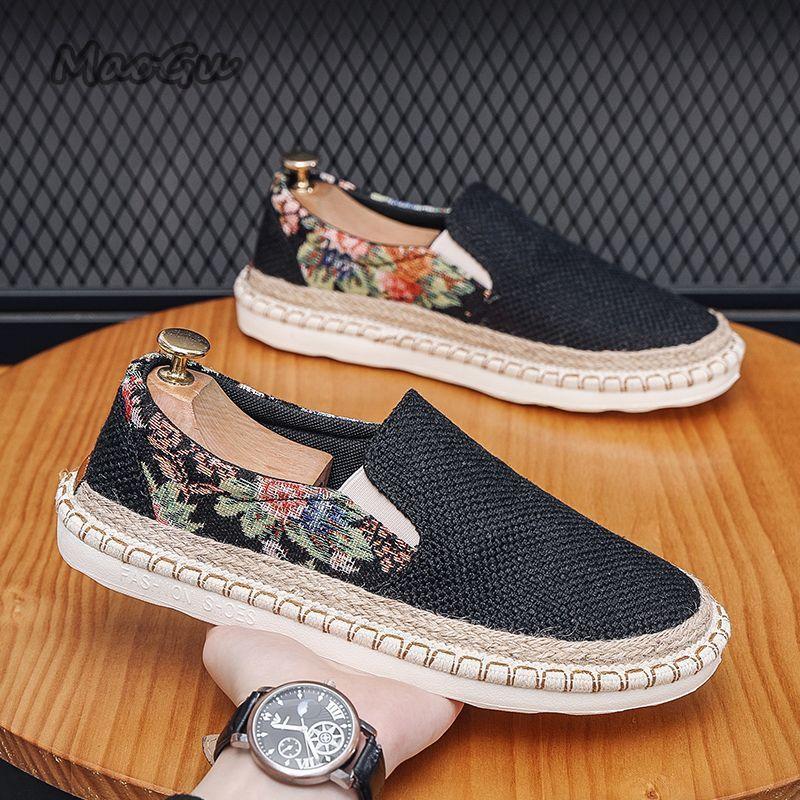 Fashion Summer Men's Woven Shoes Slip On Round Toe Casual Loafers Canvas Men Flat Fishmen Shoes Espadrilles Zapatos De Hombre Size39 44