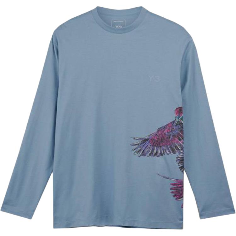 

Y-3 Animal Pattern Crew Neck Long Sleeve T-Shirt Unisex Tops Blue JD9844 XS