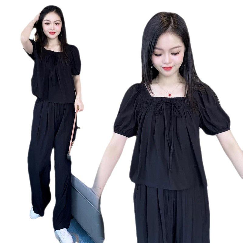 

Женский комплект из повседневного топа с квадратным воротником и широких брюк с высокой талией, лето 2024 г. 2XL