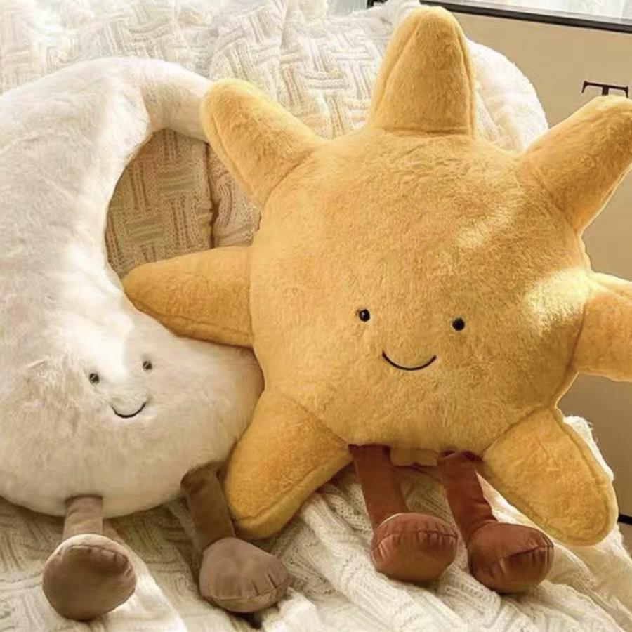 Deer Ins Moon And Sun Plush Doll Stuffed Cartoon Cuddly Kawaii Sky Pillow With Legs Sitting Decor Pillow For Bedroom Sofa Chair