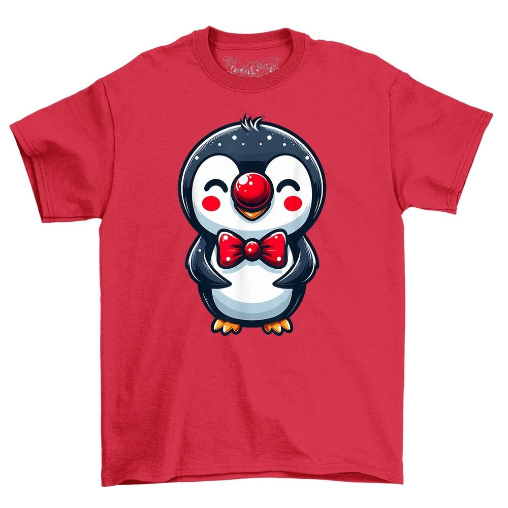 Happy Penguin Red Nose Novelty Funny T-Shirt Adults and Kids Comedy Tee Shirt