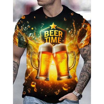 Elegantes Herren-T-Shirt mit 3D-Bierdruck All-Over Print Design Grafische Bier-T-Shirts für Herren mit Rundhalsausschnitt und kurzen Ärmeln