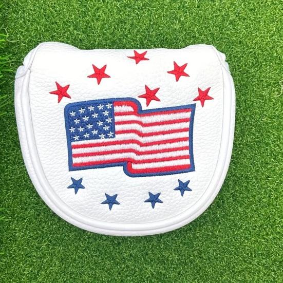 Golf Club Head Cover for Woods Driver Fairway Hybrid Faux Leather Mallet Putter Covers with Magnetic Closure US Flag Pattern Blade Headcover Protector