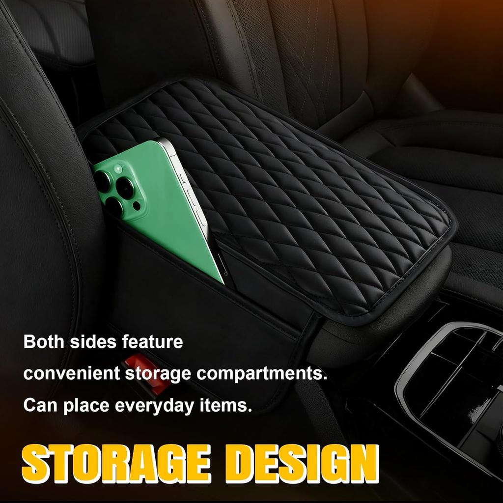 Car Center Console Cover with 2 Storage, Upgraded Microfiber Leather Car Arm Rest Cover, Car Interior Accessories Universal Armrest Cover for Car