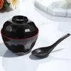 1Set Traditional Japanese Miso Soup Bowl High Grade Ceramic Bowl with Cover Warm Retaining Design for Household Kitchen Use
