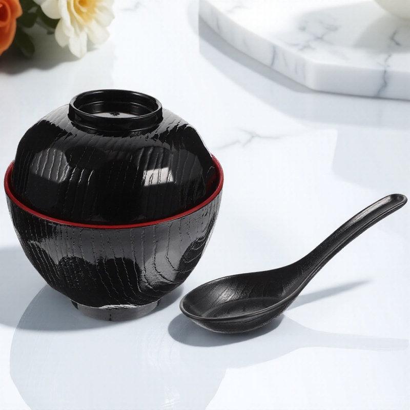 1Set Traditional Japanese Miso Soup Bowl High Grade Ceramic Bowl with Cover Warm Retaining Design for Household Kitchen Use