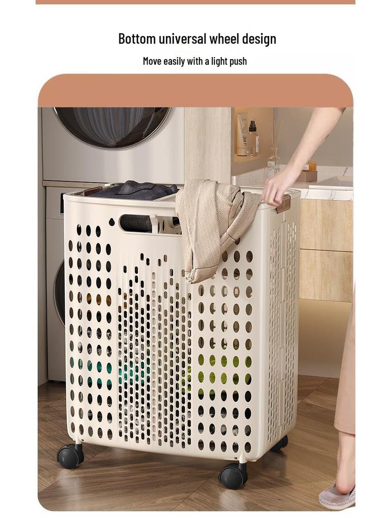 Składany kosz na pranie z kółkami - Duży kosz na brudne ubrania do łazienki i toalety
