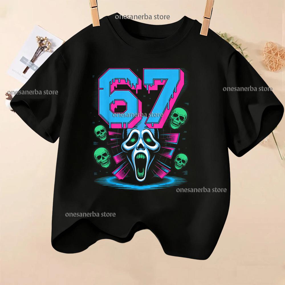 Summer Short Sleeve 67 Six Seven Kid T-Shirt Funny Round Neck Cute Tee Boy Girl Tops Casual Fashion Polyester Children's T-Shirt