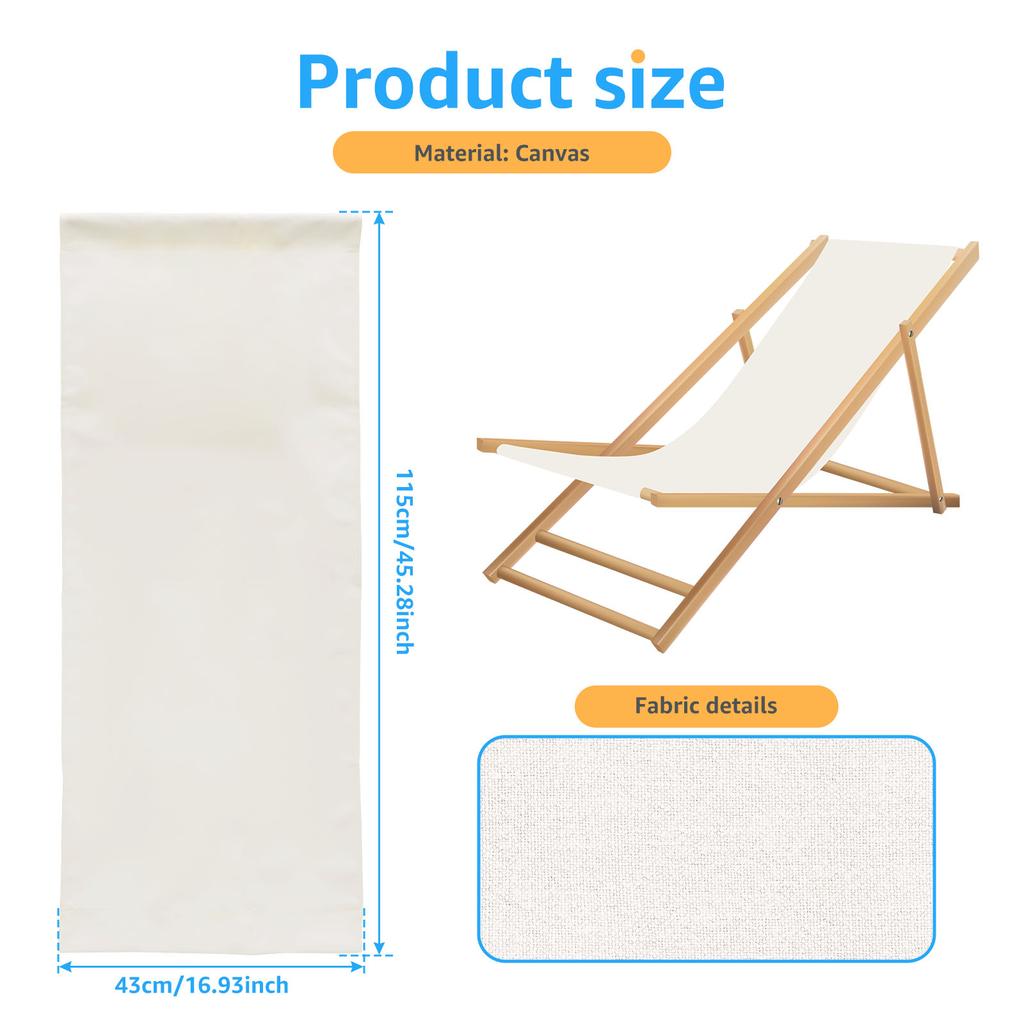 Sling Chair Replacement Fabric Foldable Beach Chair Replacement Canvas with Pillow Durable Wear-resistant Lounge Chairs Cloth